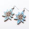 Blue Wooden Flower Earrings - Light Sky-blue And Brown Design