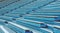 Blue wooden grandstand stadium