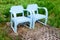 Blue wooden lawn chairs