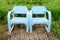 Blue wooden lawn chairs