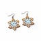 Blue Wooden Snow Flower Earrings With Engraved Ornaments