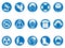 Blue work safety round button icons set