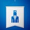 Blue Worker icon isolated on blue background. Business avatar symbol user profile icon. Male user sign. White pennant