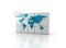 Blue world map on building blocks. White background