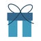 Blue wrapped gift box with bow flat icon