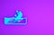 Blue Wrecked oil tanker ship icon isolated on purple background. Oil spill accident. Crash tanker. Pollution Environment concept.