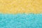 Blue and yellow aromatic bath salt background