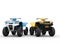 Blue and yellow ATVs
