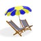 Blue Yellow Beach Chairs Parasol