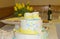 Blue and yellow cake