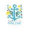 Blue and yellow creative marine theme illustration with hand drawn anchor for sea club logo original design. Hand drawn