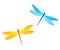 Blue and yellow dragonfly isolated vector illustration.