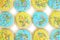 Blue and yellow easter cookie background