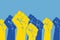 Blue and yellow fists as ukrainian national flag. Pray for peace. Modern illustration in flat style. Stop Russia war. Help Ukraine