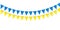 Blue and yellow flag garland. Triangle pennants chain. Party pennants, window or wall decoration decoration. Celebration flags for
