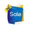 Blue yellow folded ribbons with 70% discount. Sale banner template design. Big sale special offer. Blue yellow Special offer