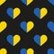 Blue and yellow halves Hearts. Seamless vector pattern. Illustration on black background. For original designs, cards