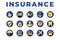 Blue and Yellow Insurance Icon Set with Car, Property, Fire, Life, Pet, Travel, Dental, Commercial, Health, Marine, Commercial and