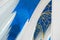 Blue and yellow ornamental church ceiling (nave) and white arches