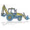 Blue yellow outlined big excavator, digger on white
