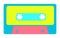 Blue, yellow, pink, antique, old, vintage, retro, hipster, musical audio cassette from the 80`s, 90`s on a white background