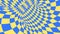 Blue and yellow psychedelic optical illusion. Abstract hypnotic diamond animated background. Wallpaper with rhombus