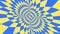 Blue and yellow psychedelic optical illusion. Abstract hypnotic diamond animated background. Wallpaper with rhombus shapes