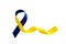 Blue and yellow ribbon on white background. World down syndrome day. Awareness ribbon.