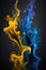 Blue Yellow Smog Abstract Background Vibrant Wallpaper Vertical Fluid Ink Splash. Generative AI