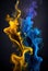 Blue Yellow Smog Abstract Background Vibrant Wallpaper Vertical Fluid Ink Splash. Generative AI