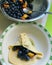 Blueberries and apricots, prepared fruit for filling, stuffing dumplings dough, making fruit dumplings