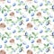 Blueberries blue berries with leaves and porcini mushrooms pattern.