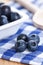 Blueberries on checkered tablecloth