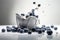Blueberries Falling Into Yogurt On White Background. Generative AI