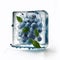 Blueberries frozen in a piece of ice. AI generated