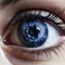Blueberries are good for eyes health concept. Amazing female blue colored wide opened eye blueberry instead of eye pupil