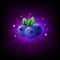 Blueberries with green leaf slot icon for online casino or mobile game, vector illustration with sparkles on dark purple