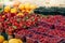 Blueberries, strawberries, raspberries and blackberries are prepared for sale at the farmers ` market. Fruits on the market