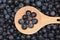 Blueberries on a wooden spoon