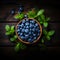 Blueberry banner. Bowl full of blueberries. Close-up food photography background