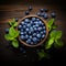 Blueberry banner. Bowl full of blueberries. Close-up food photography background