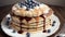 Blueberry Bliss Indulge in a Pancake Delight on National Pancake Day.AI Generated