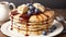 Blueberry Bliss Indulge in a Pancake Delight on National Pancake Day.AI Generated