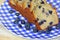 Blueberry bread on checkered plate