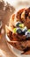 Blueberry Bundt Cake on beige background close up, sunny morning festive breakfast concept