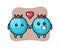 Blueberry cartoon character couple with fall in love gesture