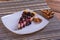 Blueberry cheesecake on wooden table