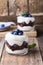 Blueberry chocolate cake trifle in glass