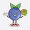 Blueberry Fruit cartoon mascot character with a box of gift