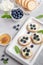 Blueberry and honey sandwiches, healthy breakfast concept